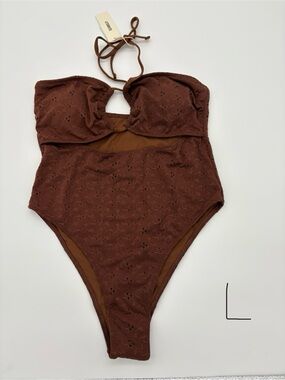 Strapless Eyelet One-Piece Swimsuit in Chocolate Brown NWT